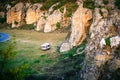 Motorhome camping in Dobrogea gorges, Romania Royalty Free Stock Photo