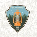 Wild camping patch. Vector. Concept for shirt, print, stamp, apparel or tee. Vintage typography design with camp lantern Royalty Free Stock Photo