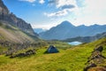 Wild camping in the swiss mountains with view of a lake in the canton of uri. Enjoy the time in the beautiful nature