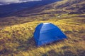 Wild camping with tent on mountain Royalty Free Stock Photo