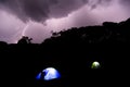 Wild camping under thunderstorm in the mountains