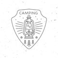 Wild camping. Vector illustration. Concept for shirt or logo, print, stamp Vintage line art design with camp lantern and Royalty Free Stock Photo