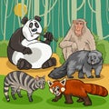 Wild cartoon Asian animal characters group