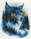 Wild cat awareness talk flat design top view theme tundra water color Split-complementary color scheme