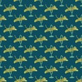 Wild cat seamless pattern with doodle jumping yellow tigers acroos rings print. Navy blue background Royalty Free Stock Photo