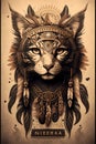 Wild cat tribal totem grungy drawing symbol