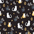Wild Cat Wonder Garden Vector Seamless Pattern Royalty Free Stock Photo