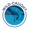 Wild-caught badge - salmon in fishing net Royalty Free Stock Photo