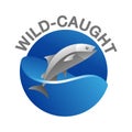 Wild-caught badge - salmon come up from ocean Royalty Free Stock Photo