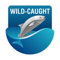 Wild-caught 3D label - salmon come up from ocean Royalty Free Stock Photo