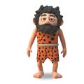 Wild caveman 3d cartoon character a great hunter gatherer stands peacefully while contemplating his next move, 3d illustration Royalty Free Stock Photo