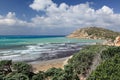 Coast of Aegean sea near Prasonisi cape, Rhodes Island - Greece Royalty Free Stock Photo