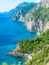 Wild coastline cliff covered with trees at Positano, Amalfi Coast, Naples, Italy Royalty Free Stock Photo
