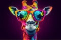 animal mammal giraffe wildlife zoo portrait neck sunglasses africa colorful. Generative AI.
