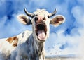 Wild Contrast: A Vibrant Portrait of an Agitated Cow and Gracefu