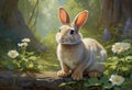 Wild cute Adorable rabbit sitting on a meadow in the forest Royalty Free Stock Photo