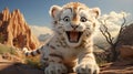 Wild cute white tiger cub in the mountains - Children\'s illustration 4 Royalty Free Stock Photo