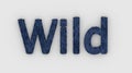 Wild - 3d word blue on white background. render furry letters. hair. wilds fur. emblem logo design template. wild animals, feeling
