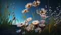 Wild Daisies In The Grass With A Blue Sky, Generative Ai Royalty Free Stock Photo