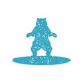 Wild dangerous bear standing on surfboard two paws powerful carnivorous furry animal grunge texture