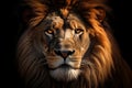 Wild dangerous predator dark mammal lion cat leo nature africa face strength big animal portrait