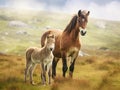 Wild Dartmoor and foal