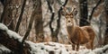 Wild Deer With Big Horns In Winter Forest Royalty Free Stock Photo