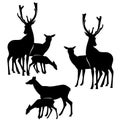 standing deer family black and white vector silhouette set Royalty Free Stock Photo