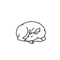 Wild deer female sleeping vector outline black white sketch illustration.