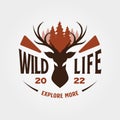 Wild deer head logo vintage symbol illustration design, outdoor shirt print design