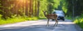 wild deer on the highway, cars