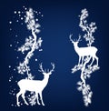 Wild deer and pine tree branches winter season vector silhouette decor set Royalty Free Stock Photo