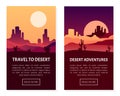 Wild Desert Trip and Travel Web Banner Design with Sand and Cactus Silhouette Vector Template