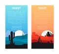 Wild Desert Trip and Travel Web Banner Design with Sand and Cactus Silhouette Vector Template