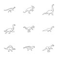 Wild dinosaur icons set, outline style