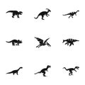 Wild dinosaur icons set, simple style