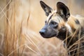 wild dog with intense gaze stalking through brush Royalty Free Stock Photo