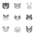 Wild and domestic animals. A set of pictures about animals. Animal muzzle icon in set collection on monochrome style Royalty Free Stock Photo