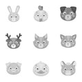 Wild and domestic animals. A set of pictures about animals. Animal muzzle icon in set collection on monochrome style