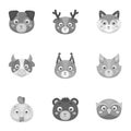 Wild and domestic animals. A set of pictures about animals. Animal muzzle icon in set collection on monochrome style