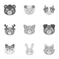 Wild and domestic animals. A set of pictures about animals. Animal muzzle icon in set collection on monochrome style Royalty Free Stock Photo