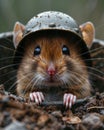 Wild dormouse wearing metal helmet and looking at the camera Royalty Free Stock Photo