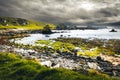 Wild dramatic northern Ireland coast in Ballintoy. Game of thrones filming locations concept