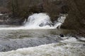 wild Elz waterfall during snow melting season, the lake and lower cascades