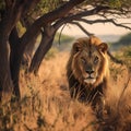 Wild encounter a lion photographed in the scenic Kruger National Park