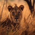 Wild encounter a lion photographed in the scenic Kruger National Park