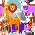 Wild exotic animals seamless pattern. Zoo or safari vector flat illustration. Multicolor cartoon cute background Royalty Free Stock Photo