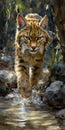 Wild Feline in the Steppe: A Fierce Portrait of a Young Lynx in