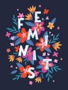 Wild feminist vector illustration, stylish print for t shirts, posters, cards and prints with flowers and floral elements Royalty Free Stock Photo