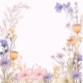 Pastel Meadow Flowers Vector Frame With Delicate Shading